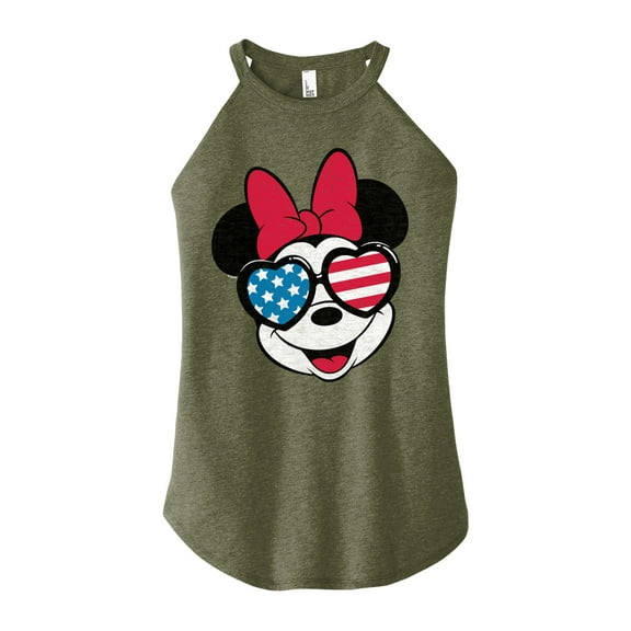Disney - Americana - Minnie Flag Glasses - Juniors High Neck Tank Top