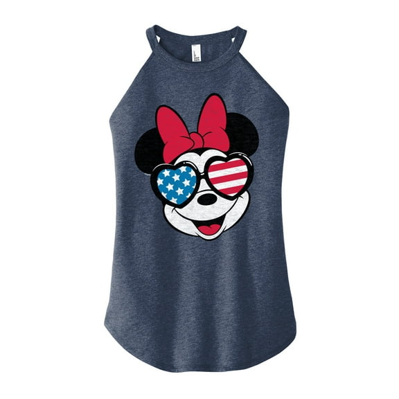 Disney - Americana - Minnie Flag Glasses - Juniors High Neck Tank Top