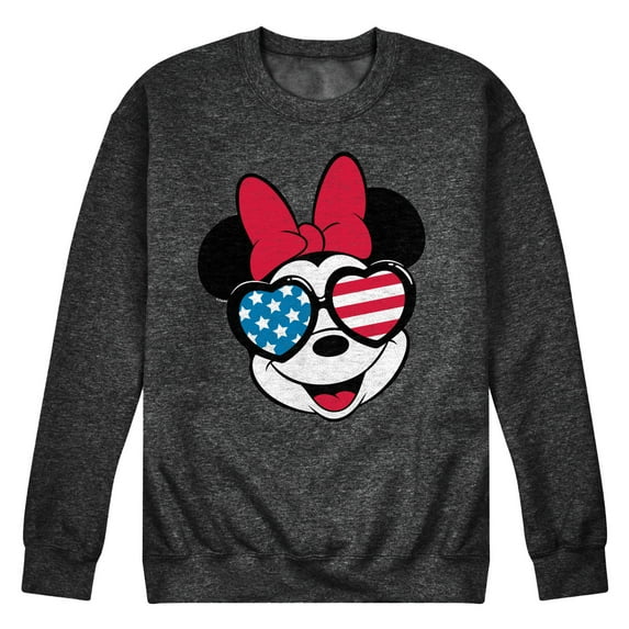 Disney - Americana - Minnie Flag Glasses - Men's Crew Neck Fleece Pullover
