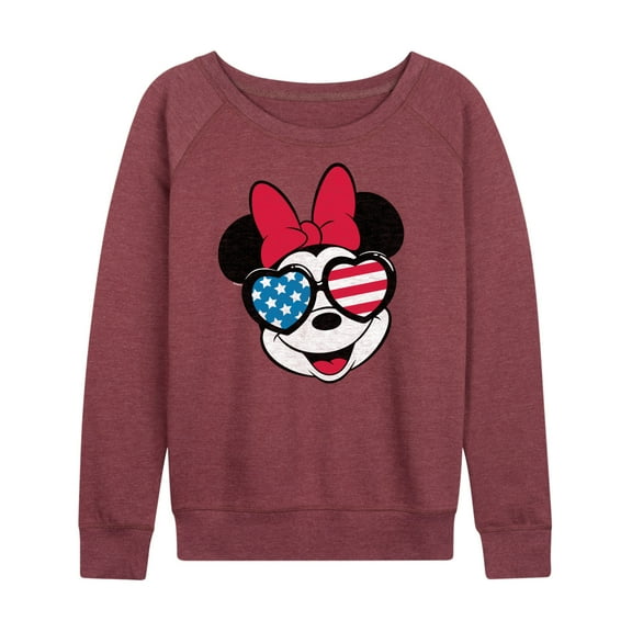 Disney - Americana - Minnie Flag Glasses - Women's Lightweight French Terry Long Sleeve Shirt