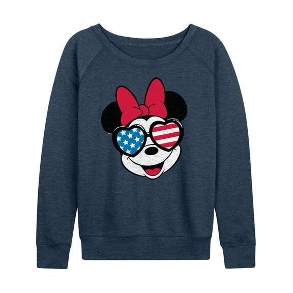 Disney - Americana - Minnie Flag Glasses - Women's Lightweight French Terry Long Sleeve Shirt