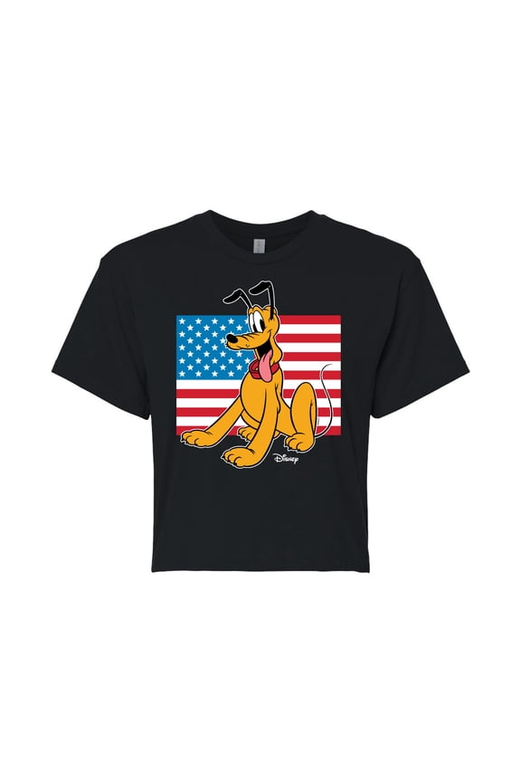 - Americana - Pluto USA Flag - Juniors Cropped Cotton Blend T-Shirt