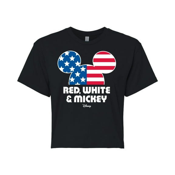Disney - Americana - Red White And Mickey - Juniors Cropped Cotton Blend T-Shirt