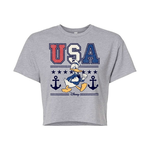 Disney - Americana - USA Donald  - Juniors Cropped Cotton Blend T-Shirt