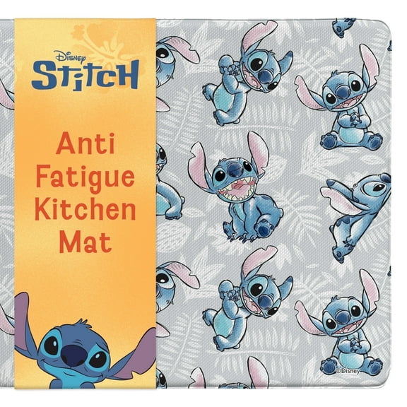 Disney Anti-Fatigue Kitchen Mat, PVC Foam, Stitch Design, Light Gray, 17” x 47”, Cushioned Non-Slip Floor Mat