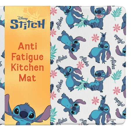 Disney Anti-Fatigue Kitchen Mat, PVC Foam, Stitch Design, White, 17” x 29”, Cushioned Non-Slip Floor Mat