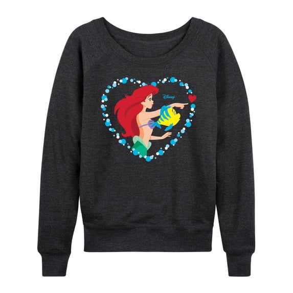 Disney - Ariel Heart Women's Lightweight French Terry Wide Neck Long Sleeve Graphic Shirt