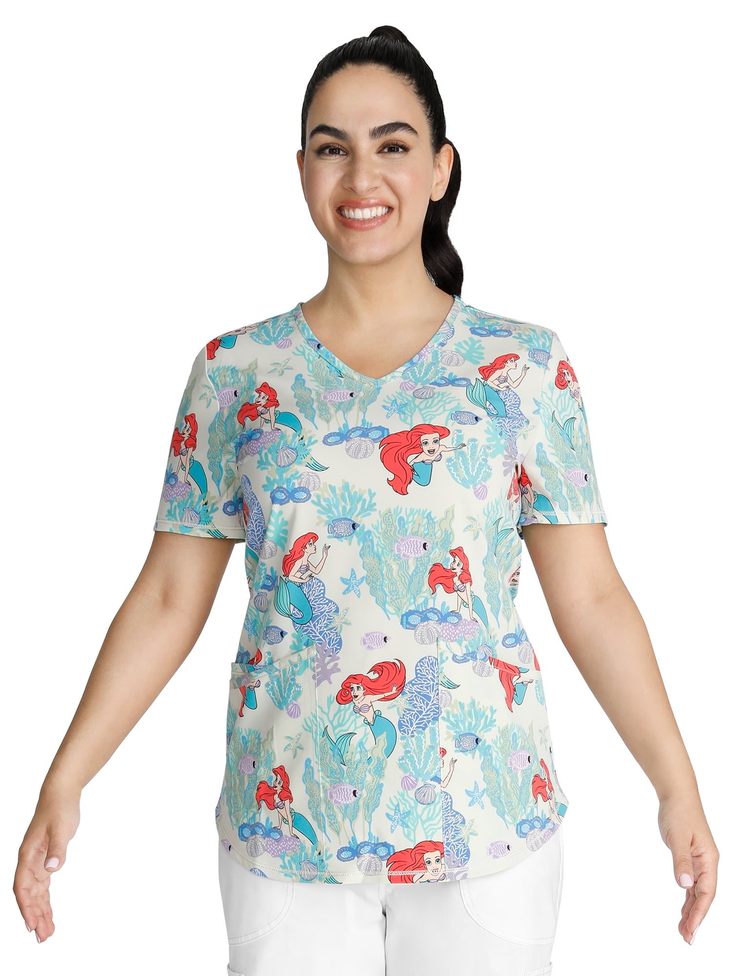 Disney Ariel Seas Women's V-Neck Print Scrub Top​