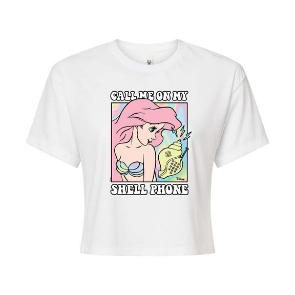 Disney - Ariel Shell Phone - Juniors Cropped Cotton Blend T-Shirt
