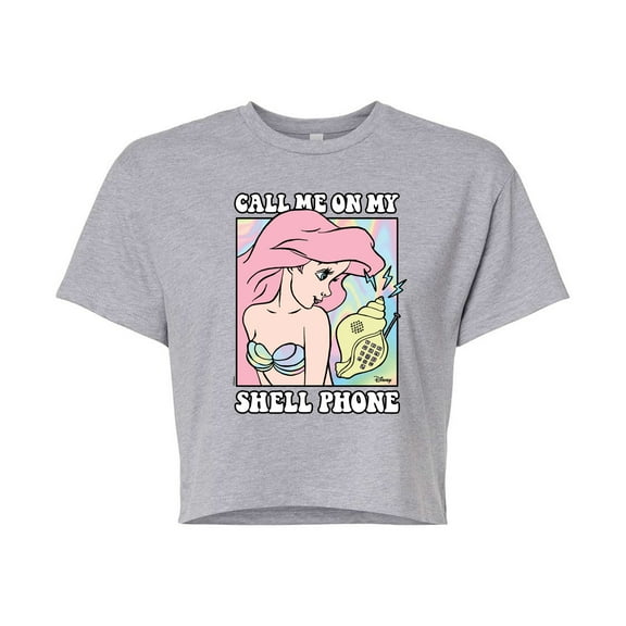 Disney - Ariel Shell Phone - Juniors Cropped Cotton Blend T-Shirt
