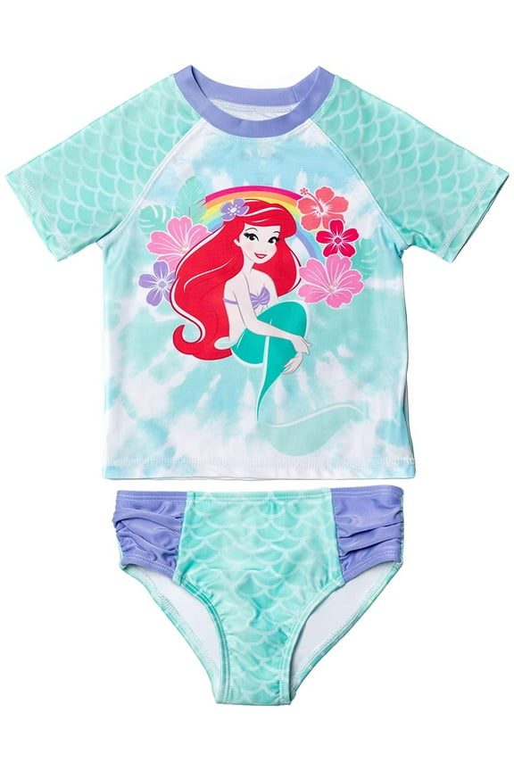 Ariel Short Sleeve Rash Guard and Swim Trunks Set Polyester And Spandex, Swim Set (2T)