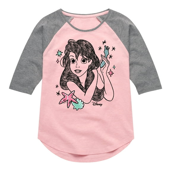 Disney - Ariel Sketch  - Toddler & Youth Girls Raglan Graphic T-Shirt