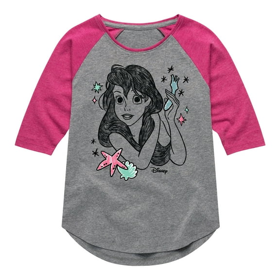 Disney - Ariel Sketch  - Toddler & Youth Girls Raglan Graphic T-Shirt