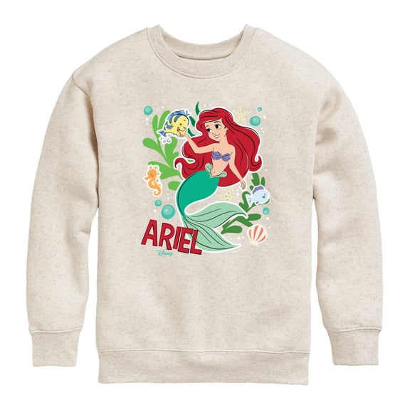 Disney - Ariel Sticker - Youth Boys Crew Fleece Sweatshirt