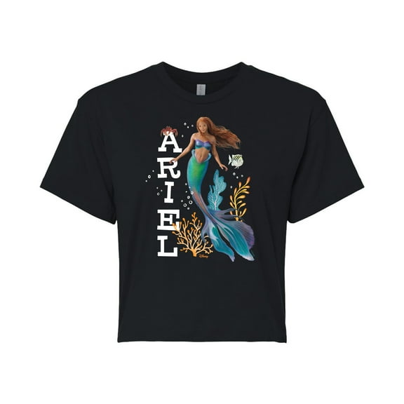Disney - Ariel in Water - Juniors Cropped Cotton Blend T-Shirt