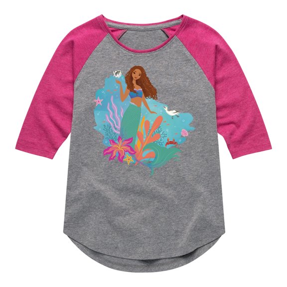 Disney - Ariel in Water - Toddler & Youth Girls Raglan Graphic T-Shirt