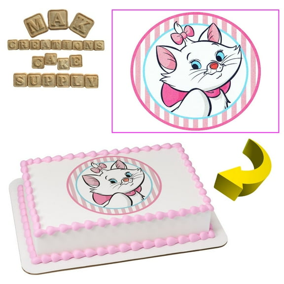 Disney Aristocats Marie 1/4 Sheet Cake topper - Can also be used on a 1/2 Sheet with room to decorate!