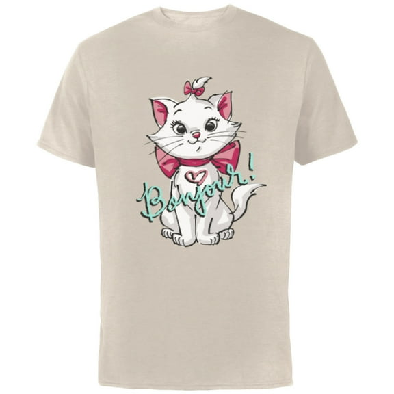 Disney Aristocats Marie Bonjour - Short Sleeve Cotton T-Shirt for Adults -Customized-Natural