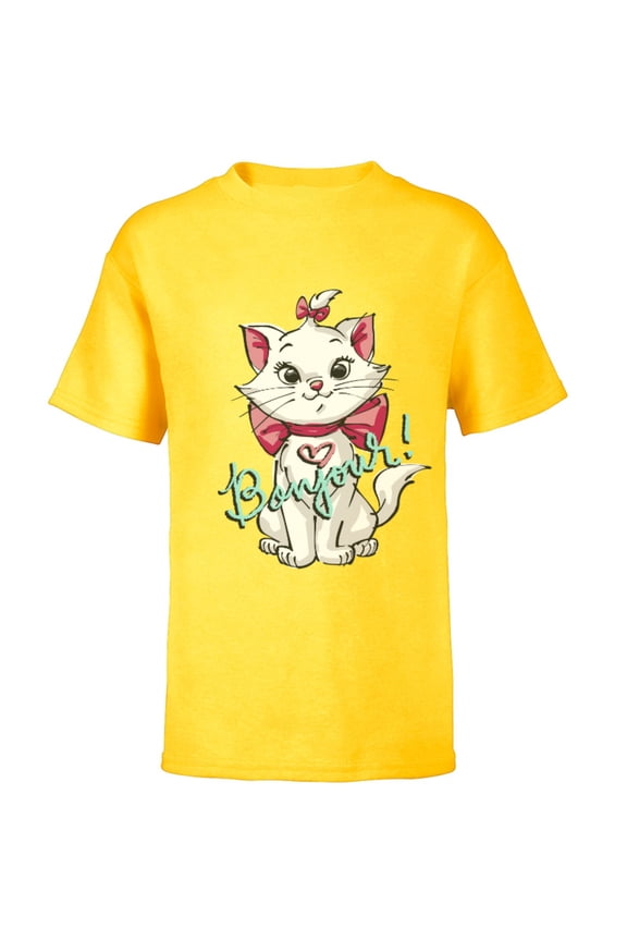 Aristocats Marie Bonjour - Short Sleeve T-Shirt for Kids -Customized-Yellow
