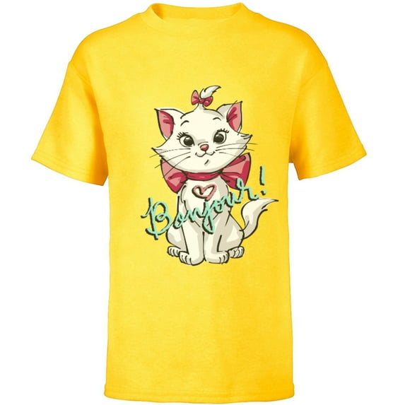 Disney Aristocats Marie Bonjour - Short Sleeve T-Shirt for Kids -Customized-Yellow
