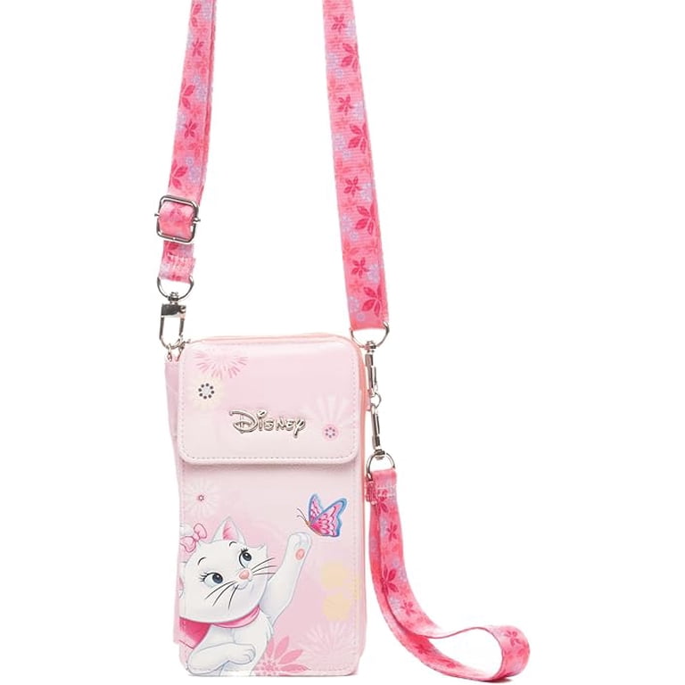 Disney Pink Marie Crossbody Phone Pouch with Floral Strap Loungefly Disney The Aristocats Crossbody Bag Purse Pink  main image 2