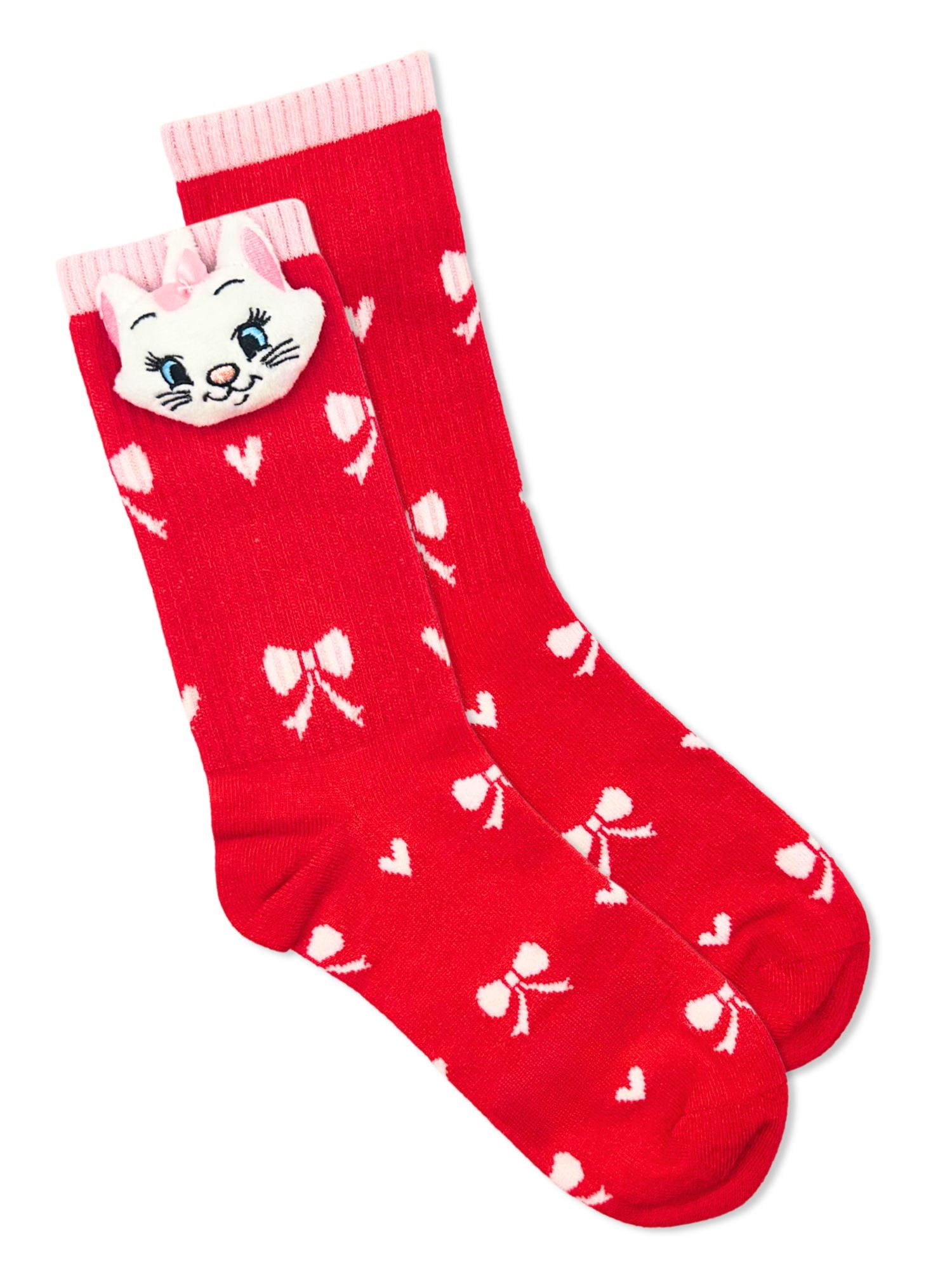 Disney Aristocats Women's Valentine's Day Pom Crew Socks, 1-Pack, Size 4-10