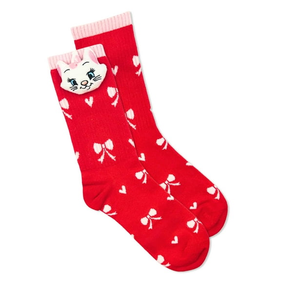 Disney Aristocats Women's Valentine's Day Pom Crew Socks, 1-Pack, Size 4-10