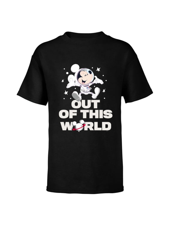 Astronaut Mickey Mouse Out of This World - Short Sleeve T-Shirt for Kids - Customized-Black