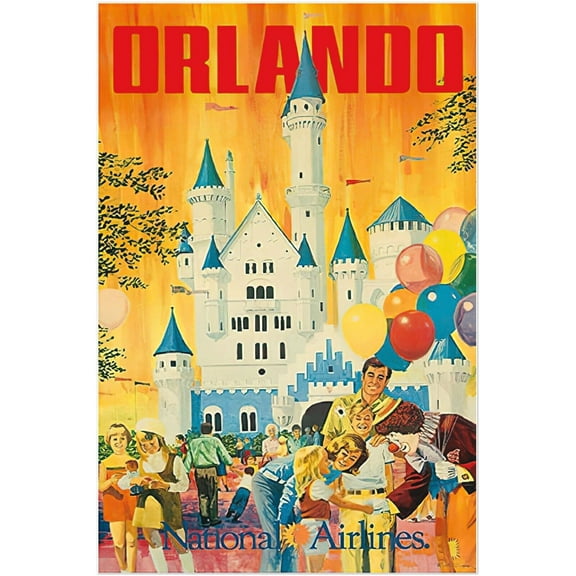 Disney Attraction Poster - Orlando - Retro National Airlines Vintage Poster (12x18Inches)