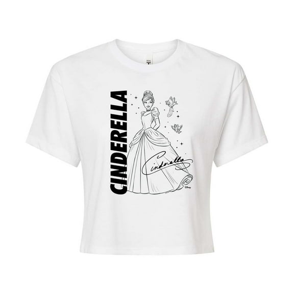 Disney - Autograph Cinderella  - Juniors Cropped Cotton Blend T-Shirt