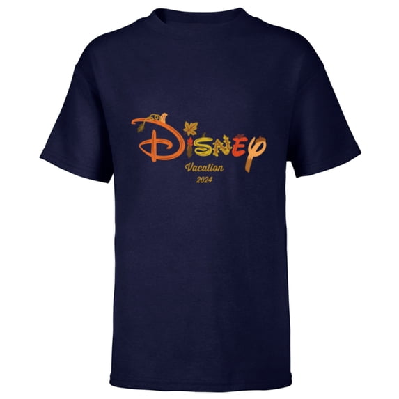 Disney Autumn Fill Logo Fall Trip Vacation 2024 - Short Sleeve T-Shirt for Kids - Customized-Navy