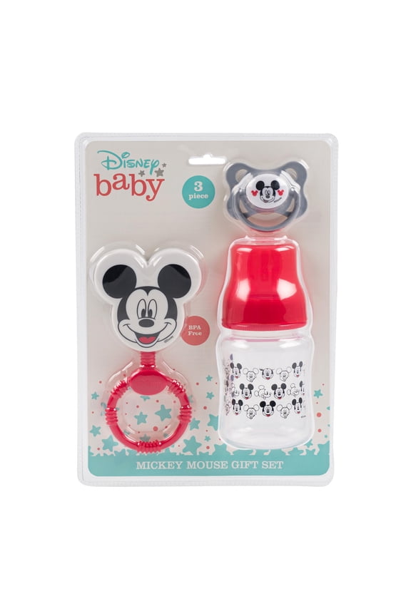 Mickey Mouse 3pc Rattle Bottle Pacifier Set