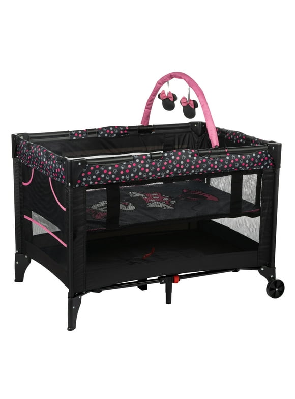 Disney Baby 3D Ultra Baby Play Yard with Bassinet and Toy Bar, Modern Minnie