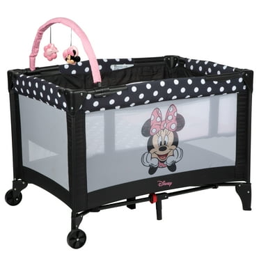 Disney Baby 3D Ultra Baby Play Yard with Bassinet and Toy Bar, Peeking Minnie