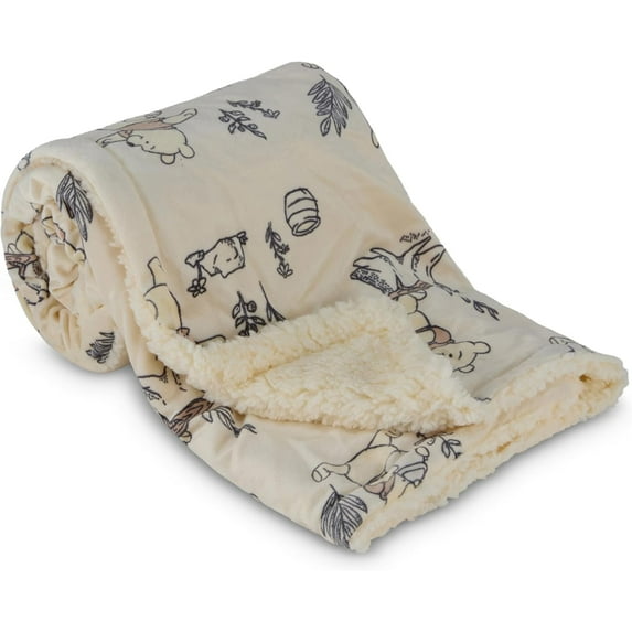 Disney Baby Blanket, Plush Mink & Sherpa Throw, Ultra-Soft Newborn & Infant Blanket, 30” x 40” – Winnie the Pooh