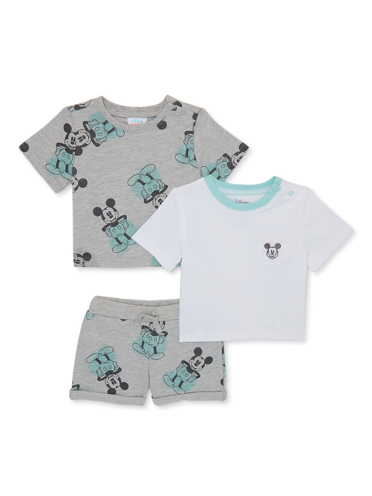 Disney Baby Boy Mickey Mouse TShirts and Shorts Set, 3Piece, Sizes 0