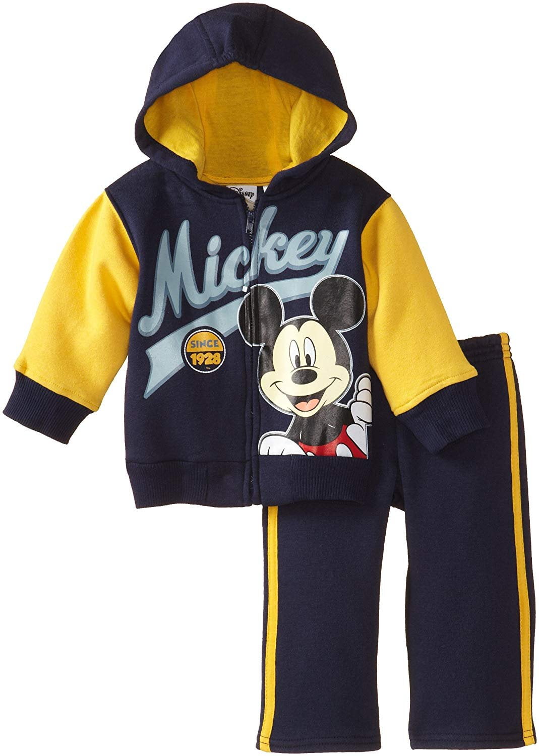 Disney Baby Boys' 2 Piece Sleeved Mickey Jacket and Pant, Navy, 12 Months