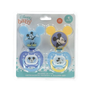 Disney Baby Boys' 4-Pack Mickey Mouse Pacifier & Holder Set - blue, one size
