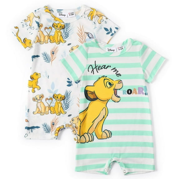 Disney Baby Boys Girls Romper Lion King Graphic 2-Pack Short Sleeve Stripped Bodysuits Summer Outfits Sizes 0/3-18M