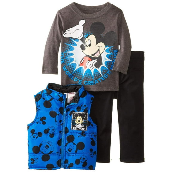 Disney Baby Boys' Mickey Mouse 3 Piece Nylon Vest Set, Blue, 24 Months