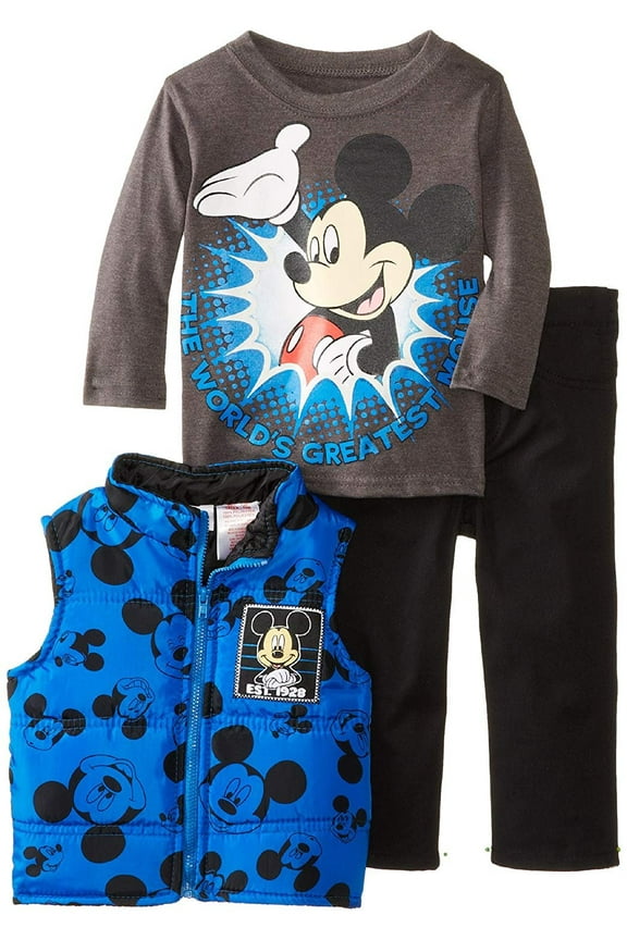 Disney Baby Boys' Mickey Mouse 3 Piece Nylon Vest Set, Blue, 24 Months