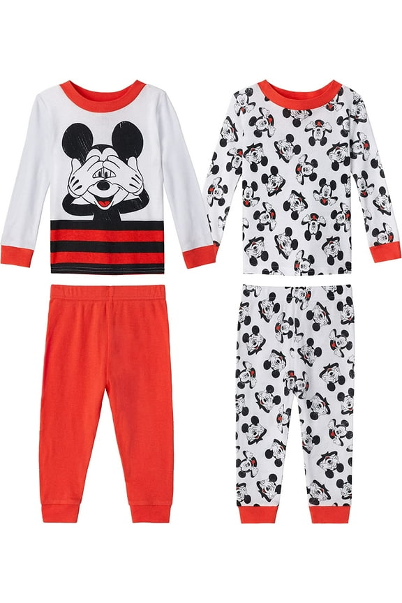 Baby Boys' Mickey Mouse 4-Piece Snug Fit Cotton Pajamas