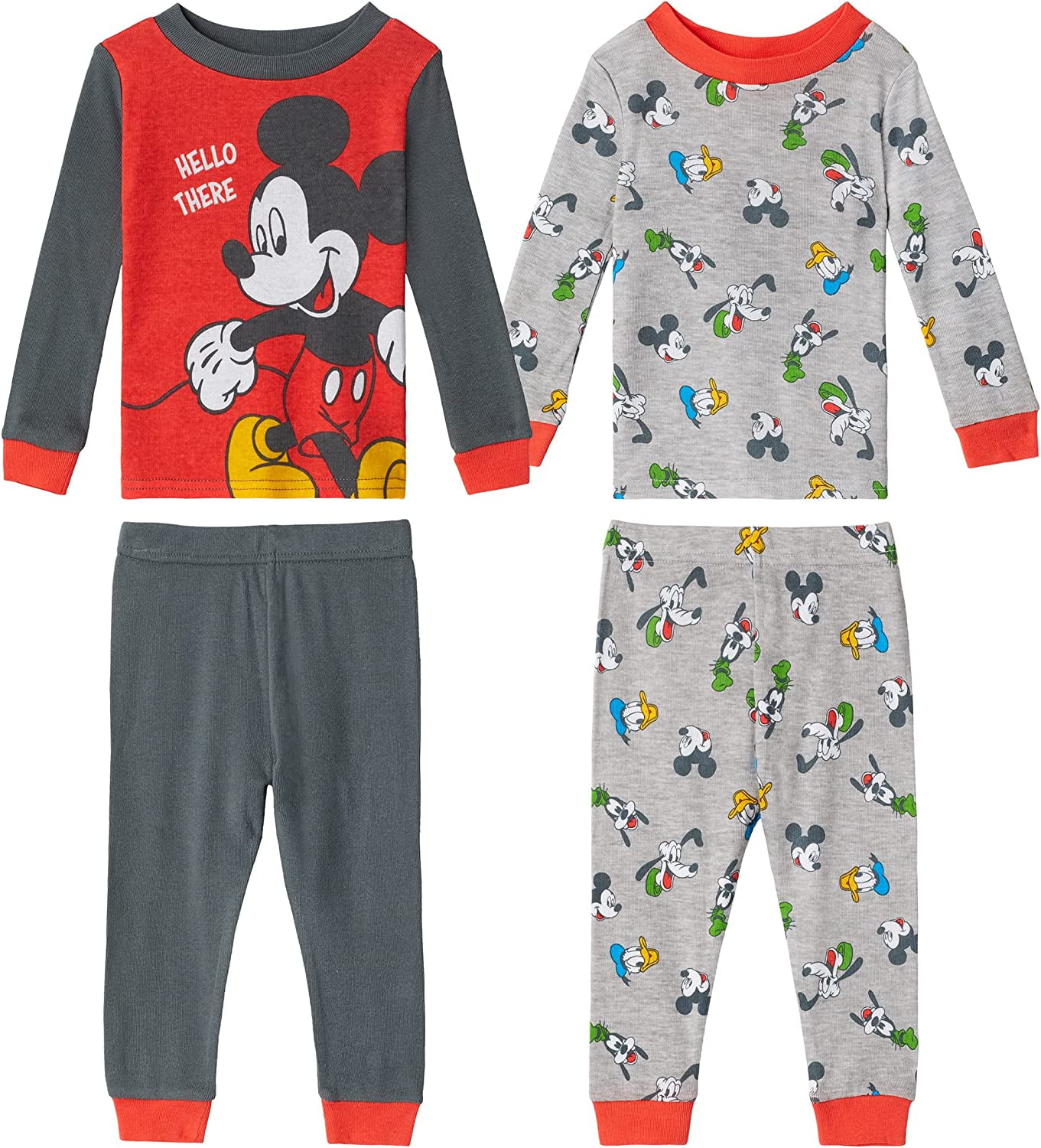 Disney Baby Boys' Mickey Mouse 4 Piece Cotton Pajama Set, Peek A Boo