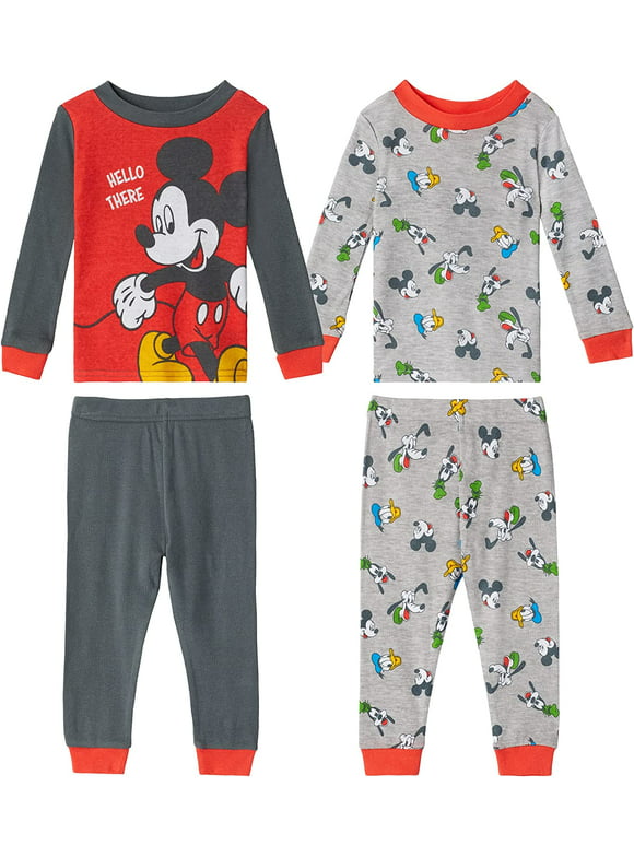 Disney Baby Boys' Mickey Mouse 4-Piece Snug Fit Cotton Pajamas
