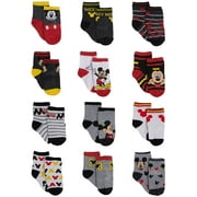 Disney Baby Boys Mickey Mouse Assorted Color Design 12 Pair Socks Set, Age 0-24 Months