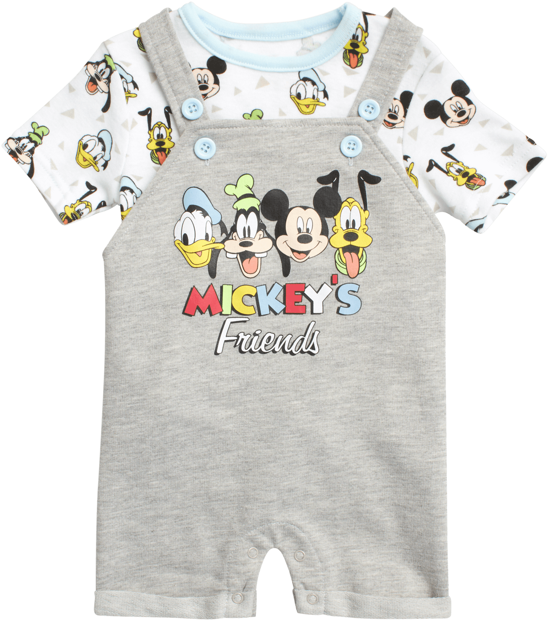 Disney Baby Boys’ Mickey Mouse Overall Romper Set 2 Piece Shortalls