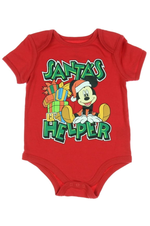 Disney Baby Boys Mickey Mouse SANTA'S Little HELPER Christmas Bodysuit (6-9 Months)