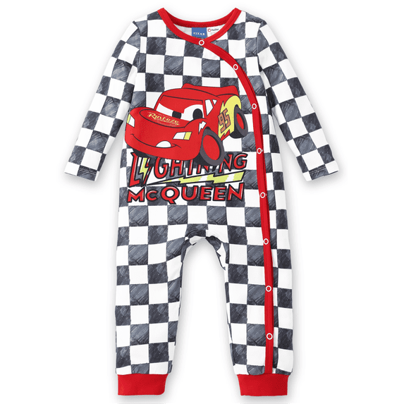 Disney Baby Boys Pixar Cars Lightning McQueen Checkered Long Sleeve One Piece Romper Outfit Gifts