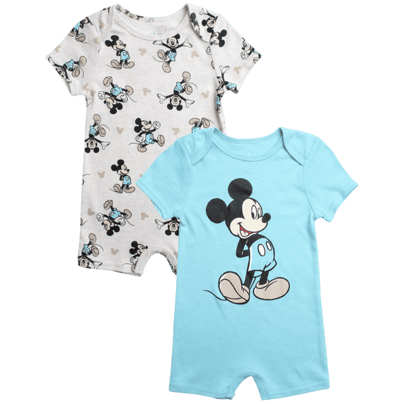 Disney Baby Boys Romper - 2 Pack Tiger Pooh Mickey Mouse Short Sleeve Bodysuit for Boys (Newborn/Infant)