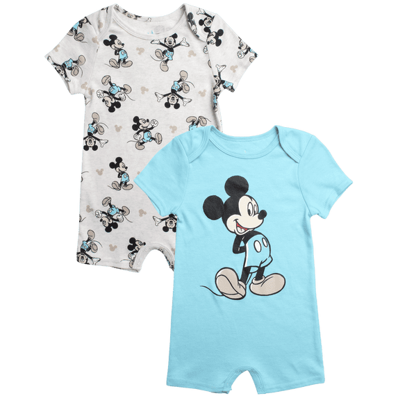 Disney Baby Boys Romper Tiger Pooh Mickey Mouse Short Sleeve Bodysuit for Newborn/Infant Boys 2 Pack